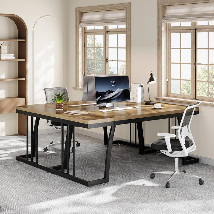63" Executive Desk - Thick Wood Top & Metal Frame Workstation#Colour_Vintage Brown & Black
