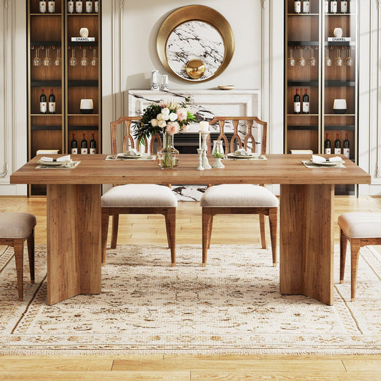 Tribesigns 63 inch farmhouse dining table with spacious rectangular tabletop and angled panel legs#Colour_Walnut Brown