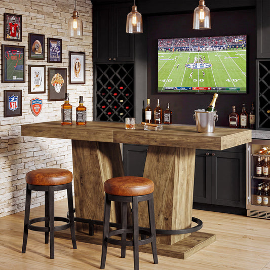 63-Inch Industrial Bar Table with Metal Footrest, Counter Height Pub Table