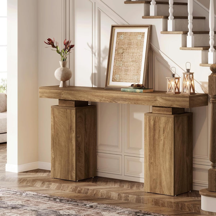 63 Inch Long Console Table for Entryway, Farmhouse Wooden Sofa Table for Living Room and Hallway