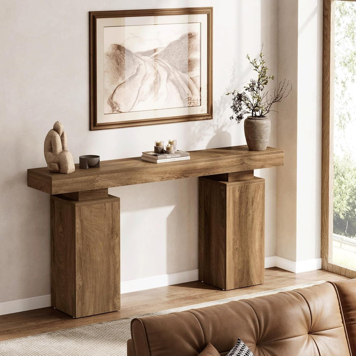 63 Inch Long Console Table for Entryway, Farmhouse Wooden Sofa Table for Living Room and Hallway