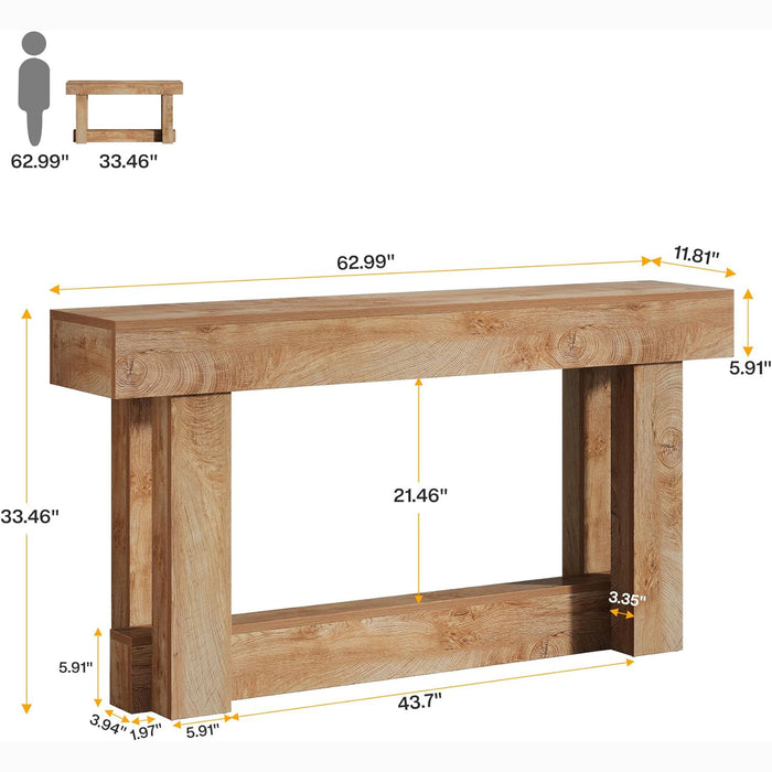 63 inch console table dimensions measuring 62.99 W x 11.81 D x 33.46 H inches#Colour_Light Oak Brown