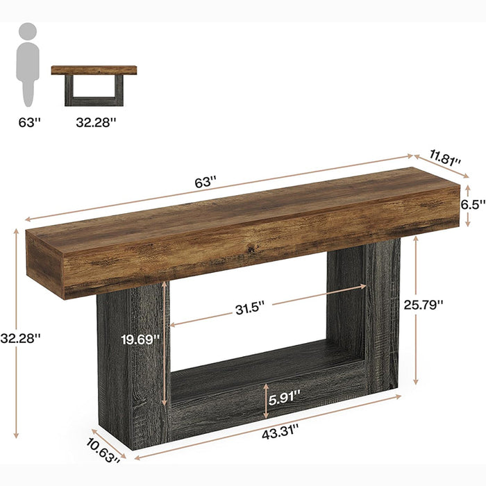 63 inch slim console table dimensions for narrow hallway and entryway spaces#Colour_Vintage Brown & Gray