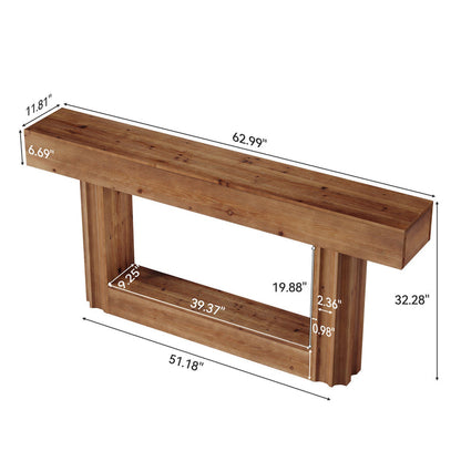 63-Inch Solid Wood Console Table with 2-Tier Storage Shelf, Farmhouse Sofa Entryway Table for Hallway