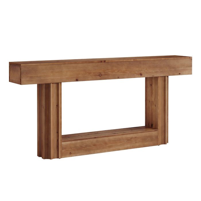 63-Inch Solid Wood Console Table with 2-Tier Storage Shelf, Farmhouse Sofa Entryway Table for Hallway