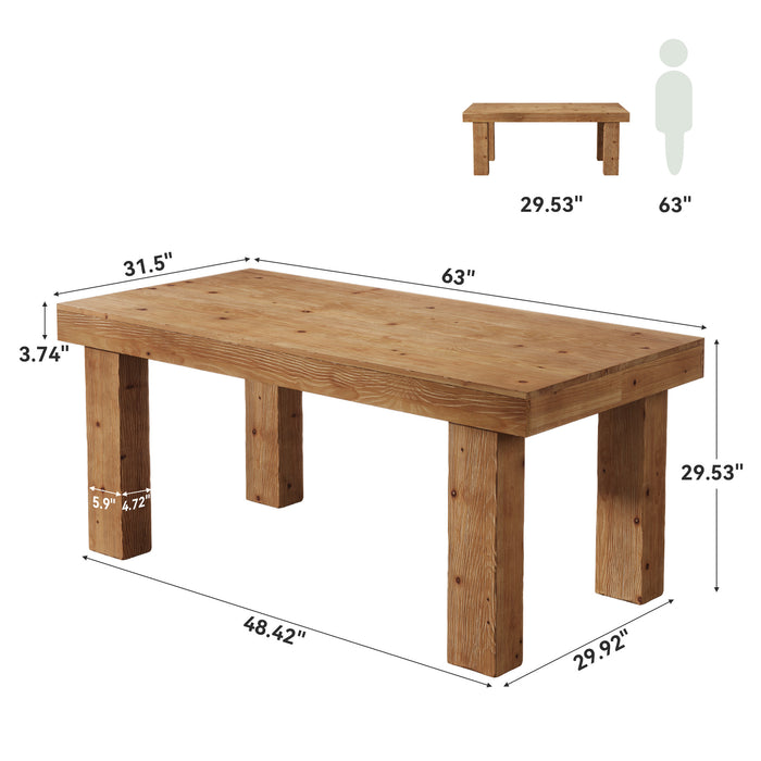 63-Inch Solid Wood Executive Desk with 3.74-Inch Thick Desktop and 350 lb Capacity, Farmhouse Computer Desk for Home Office Study and Business Workstation
