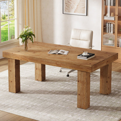 63-Inch Solid Wood Executive Desk with 3.74-Inch Thick Desktop and 350 lb Capacity, Farmhouse Computer Desk for Home Office Study and Business Workstation