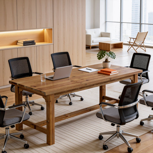 63-Inch Solid Wood Executive Desk with Foot Bar, Farmhouse Computer Desk for Home Office