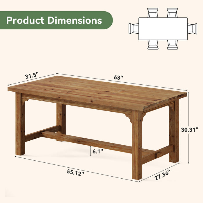63-Inch Solid Wood Executive Desk with Foot Bar, Farmhouse Computer Desk for Home Office