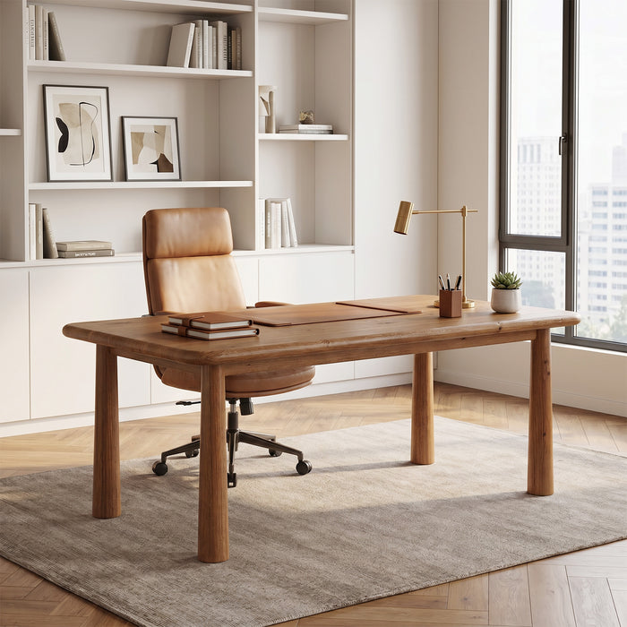 63-Inch Solid Wood Executive Desk with Heavy Duty Legs, Large Office Computer Desk for Home Office
