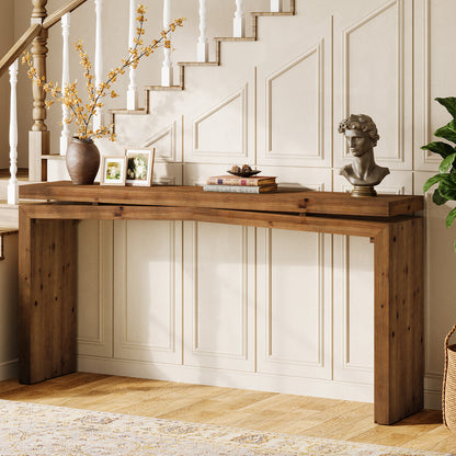 63-Inch Solid Wood Farmhouse Console Table, Long Sofa Table for Entryway