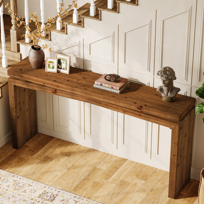 63-Inch Solid Wood Farmhouse Console Table, Long Sofa Table for Entryway