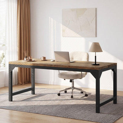 63-Inch Solid Wood Office Desk with Metal Frame and 800 lb Capacity, Heavy-Duty Computer Desk for Home Office