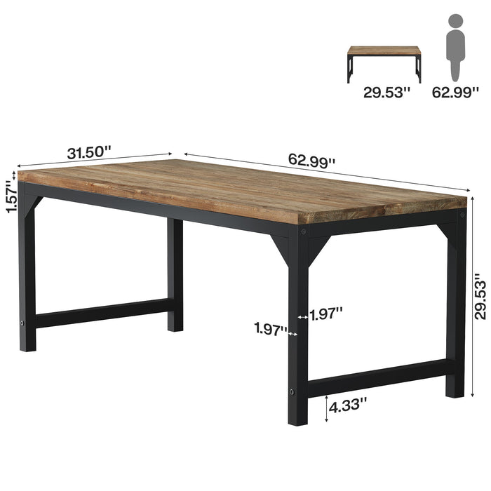 63-Inch Solid Wood Office Desk with Metal Frame and 800 lb Capacity, Heavy-Duty Computer Desk for Home Office