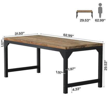 63-Inch Solid Wood Office Desk with Metal Frame and 800 lb Capacity, Heavy-Duty Computer Desk for Home Office