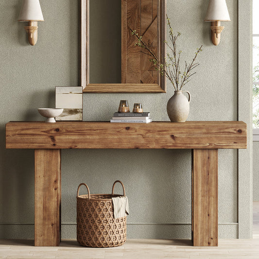 63" Solid Wood Console Table for Entryway, Farmhouse Sofa Table Behind Couch for Living Room