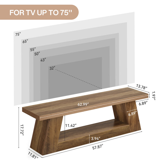 63" TV Stand for 55–75 Inch TVs with Storage Shelf, Rustic Media Console for Living Room Bedroom