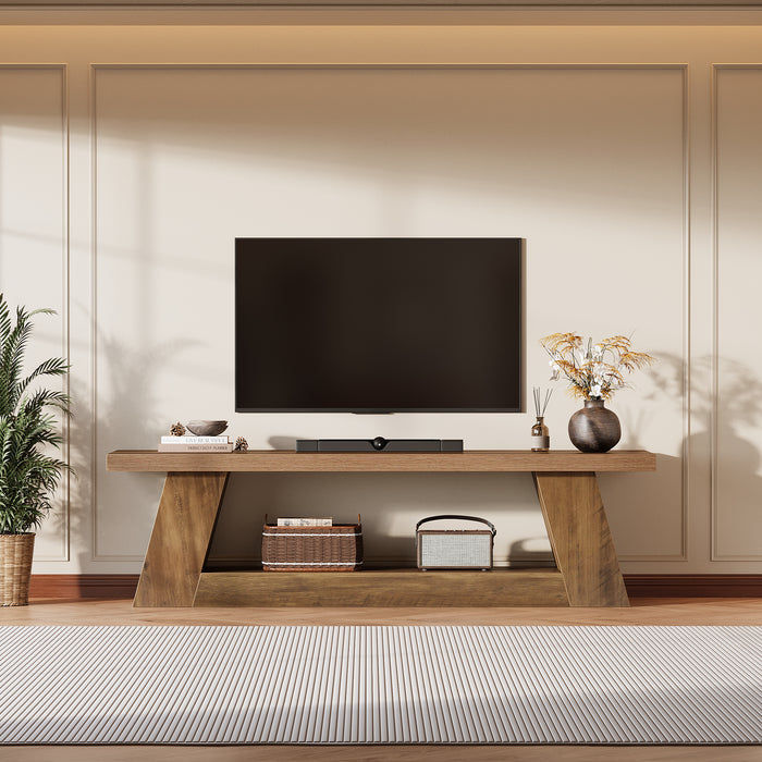 63" TV Stand for 55–75 Inch TVs with Storage Shelf, Rustic Media Console for Living Room Bedroom