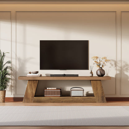 63" TV Stand for 55–75 Inch TVs with Storage Shelf, Rustic Media Console for Living Room Bedroom