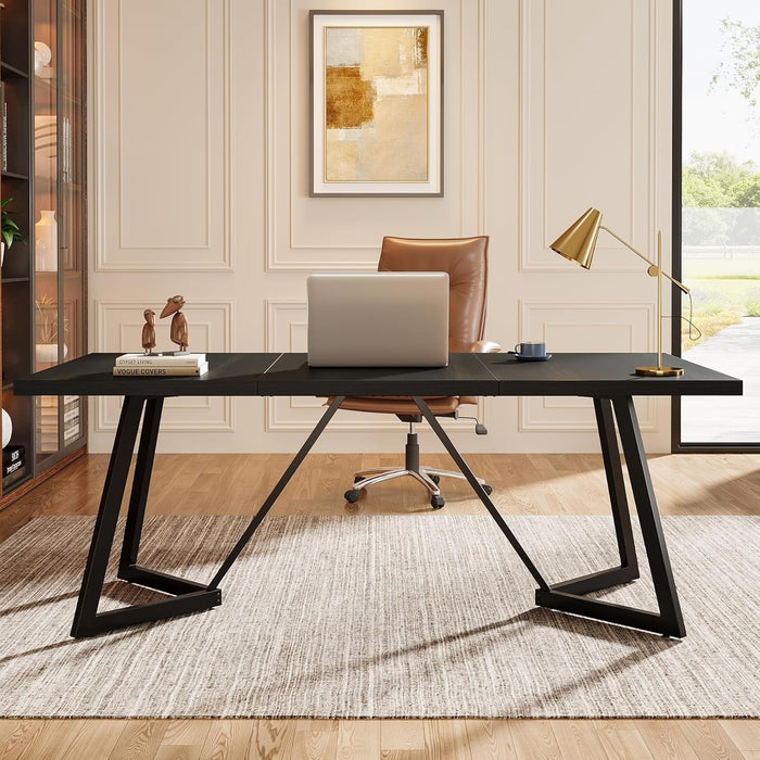 70.86-Inch Modern Executive Desk, Black Office Workstation with Sturdy Metal Frame
