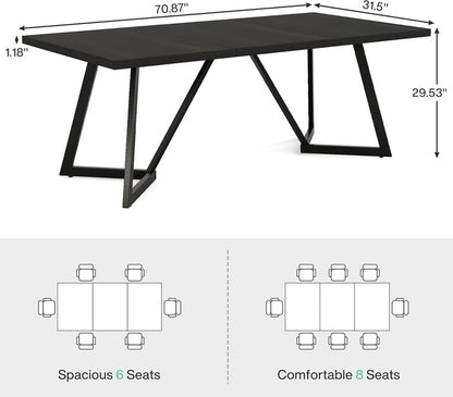 70.86-Inch Modern Executive Desk, Black Office Workstation with Sturdy Metal Frame