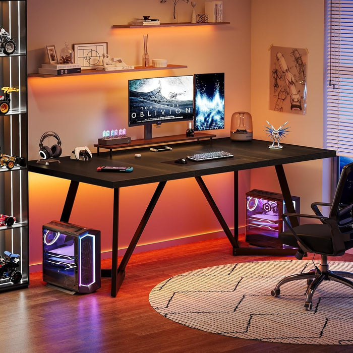 70.86-Inch Modern Executive Desk, Black Office Workstation with Sturdy Metal Frame