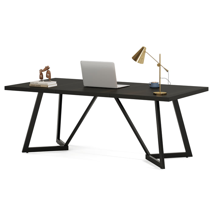 70.86-Inch Modern Executive Desk, Black Office Workstation with Sturdy Metal Frame