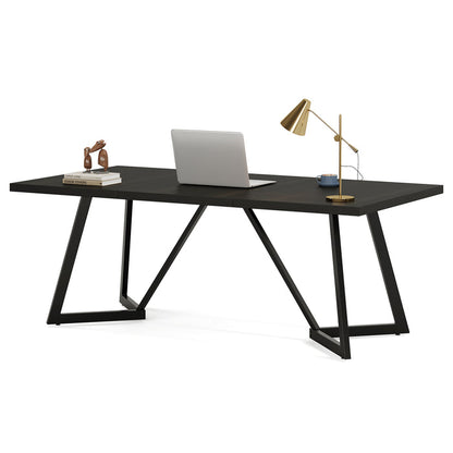 70.86-Inch Modern Executive Desk, Black Office Workstation with Sturdy Metal Frame