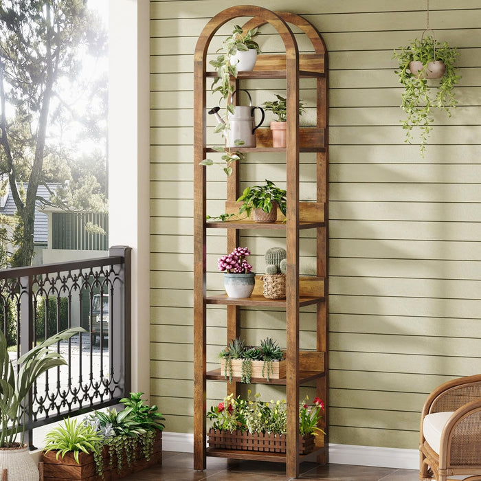 70.87-Inch 6-Tier Narrow Bookshelf with Arched Top, Tall Slim Bookcase