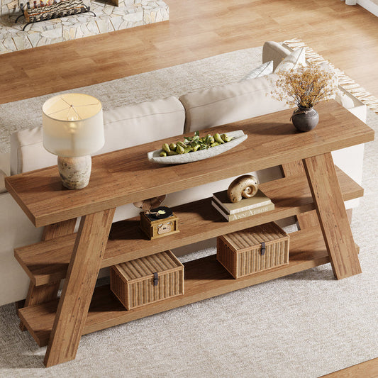70.9" Farmhouse Console Table, 3-Tier Narrow Sofa Table with Storage