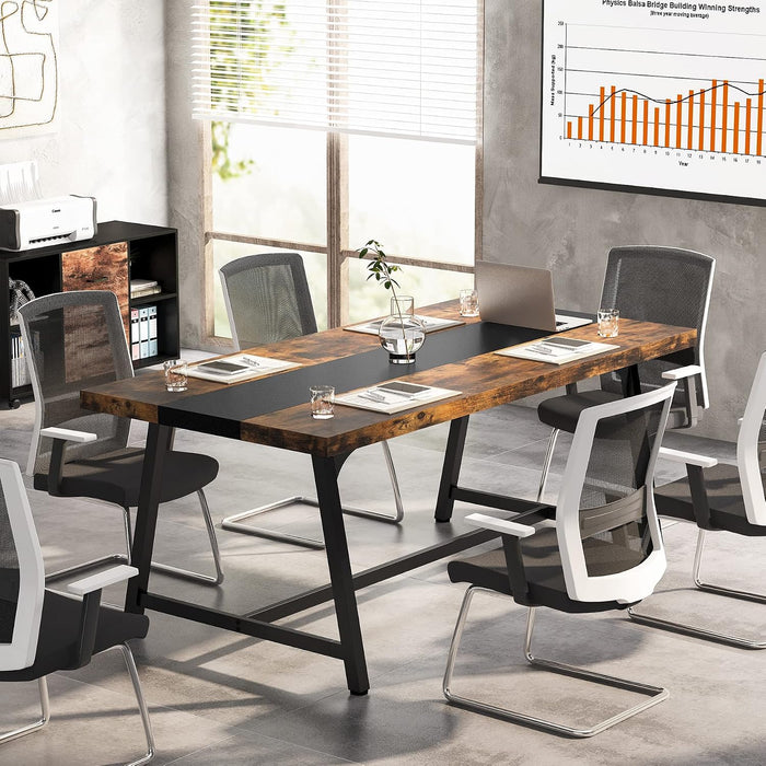 70.9-Inch Conference Table for 6 with Thick Top, Industrial Meeting Table for Office