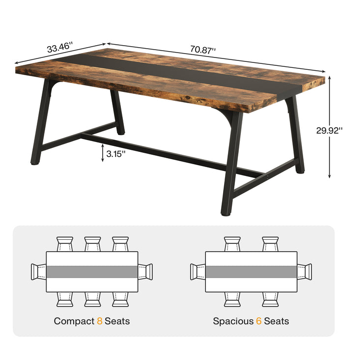 70.9-Inch Conference Table for 6 with Thick Top, Industrial Meeting Table for Office