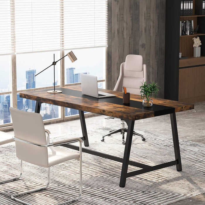 70.9-Inch Conference Table for 6 with Thick Top, Industrial Meeting Table for Office