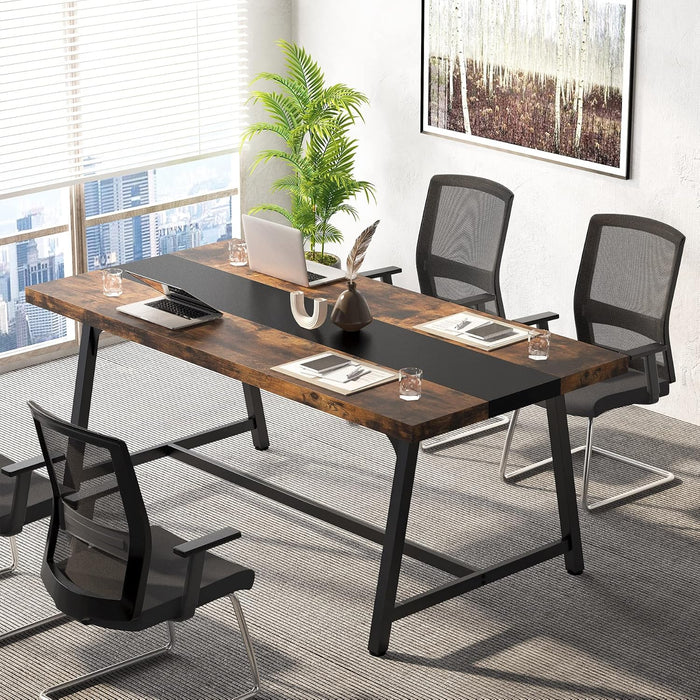 70.9-Inch Conference Table for 6 with Thick Top, Industrial Meeting Table for Office
