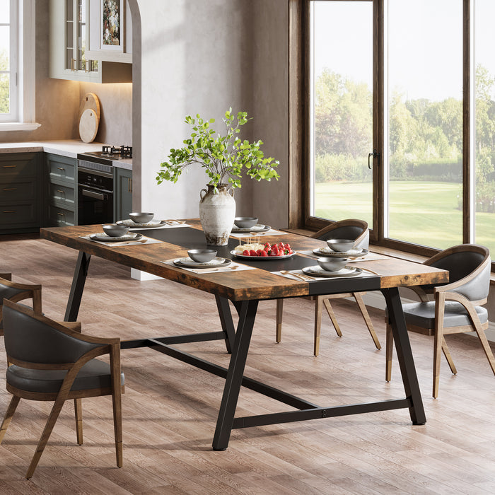 70.9-Inch Dining Table for 6-8 with Thick Top, Industrial Kitchen Table with Metal Frame