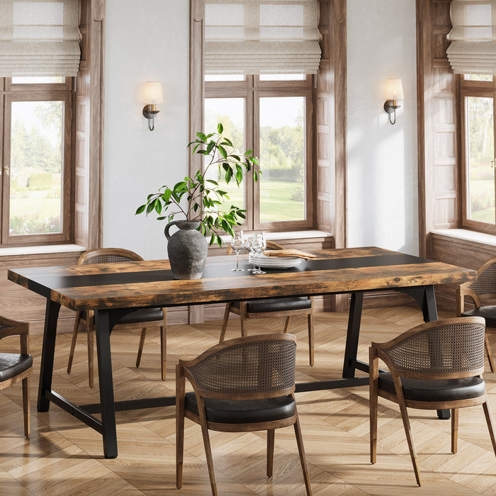 70.9-Inch Dining Table for 6-8 with Thick Top, Industrial Kitchen Table with Metal Frame
