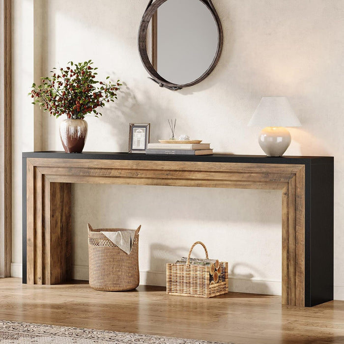 70.9-Inch Geometric Console Table with Two-Tone Panels, Extra Long Narrow Table for Hallway and Living Room