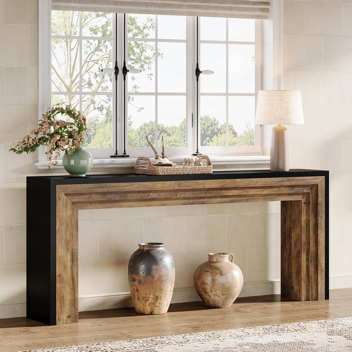 70.9-Inch Geometric Console Table with Two-Tone Panels, Extra Long Narrow Table for Hallway and Living Room