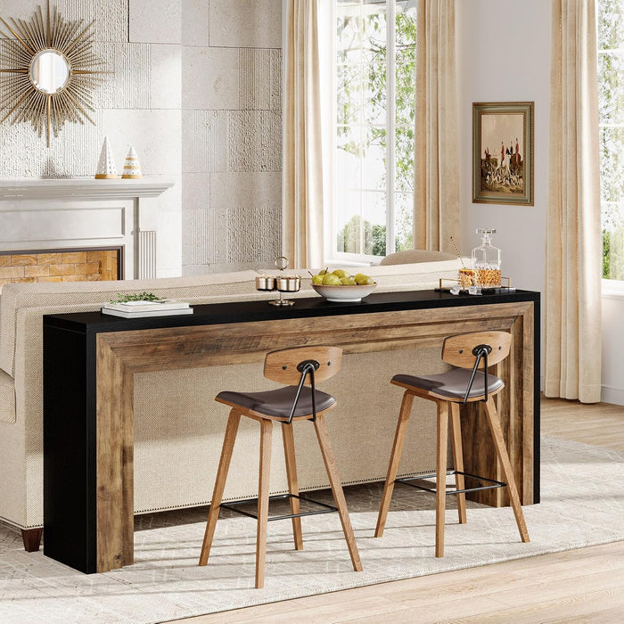 70.9-Inch Geometric Console Table with Two-Tone Panels, Extra Long Narrow Table for Hallway and Living Room