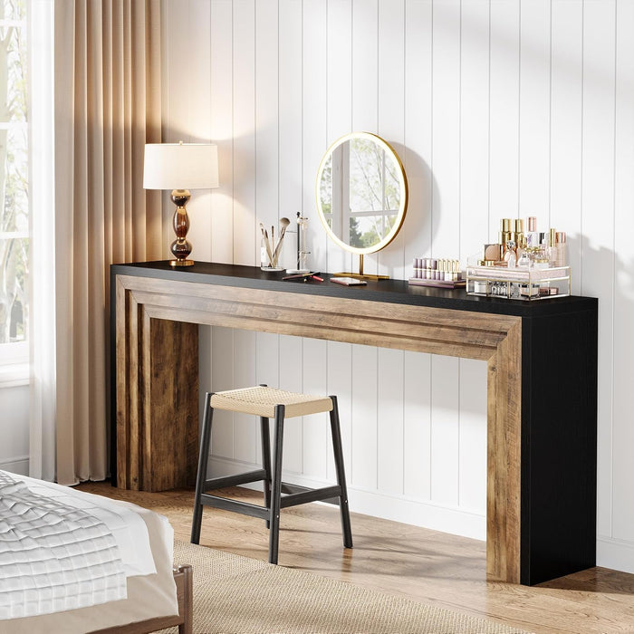 70.9-Inch Geometric Console Table with Two-Tone Panels, Extra Long Narrow Table for Hallway and Living Room