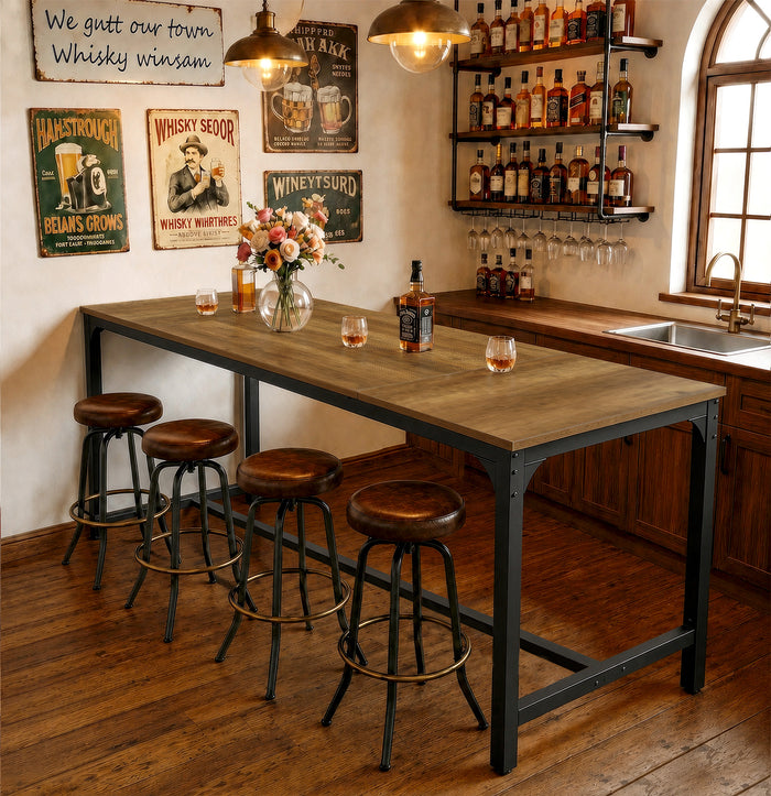 70.9 Inch Industrial Bar Table with Metal Footrest, Counter Height Pub Table for Dining Room and Home Bar