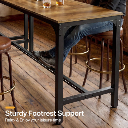70.9 Inch Industrial Bar Table with Metal Footrest, Counter Height Pub Table for Dining Room and Home Bar