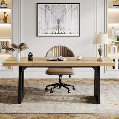 70.9-Inch Large Executive Desk with Double Pedestal Base, Modern Computer Writing Table