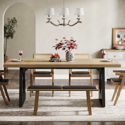 70.9-Inch Rectangular Dining Table with Thick MDF Top, Farmhouse Kitchen Table for Dining Room