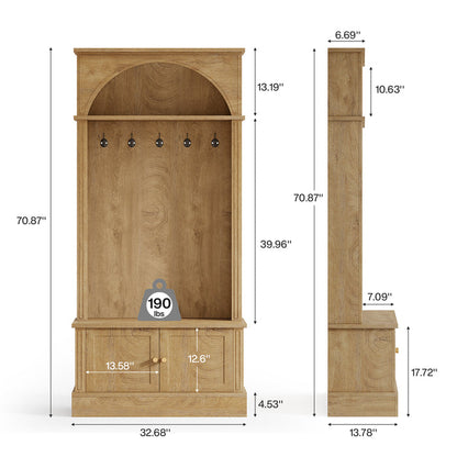 71 Inch Hall Tree with Bench and Storage, 4 in 1 Entryway Coat Rack for Hallway Mudroom