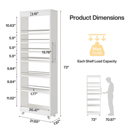 73-Inch 7-Tier Slim Rolling Pantry Cart, Narrow Pull-Out Storage Rack for Kitchen Gaps
