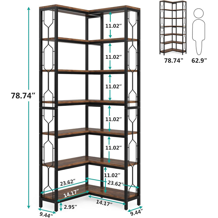 Industrial 7-Tier Corner Bookcase Etagere#Colour_Brown