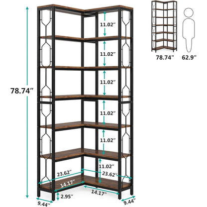 Industrial 7-Tier Corner Bookcase Etagere#Colour_Brown