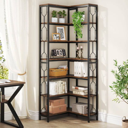 Industrial 7-Tier Corner Bookcase Etagere#Colour_Brown