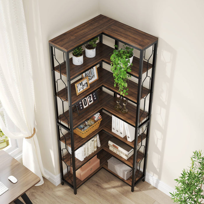 Industrial 7-Tier Corner Bookcase Etagere#Colour_Brown